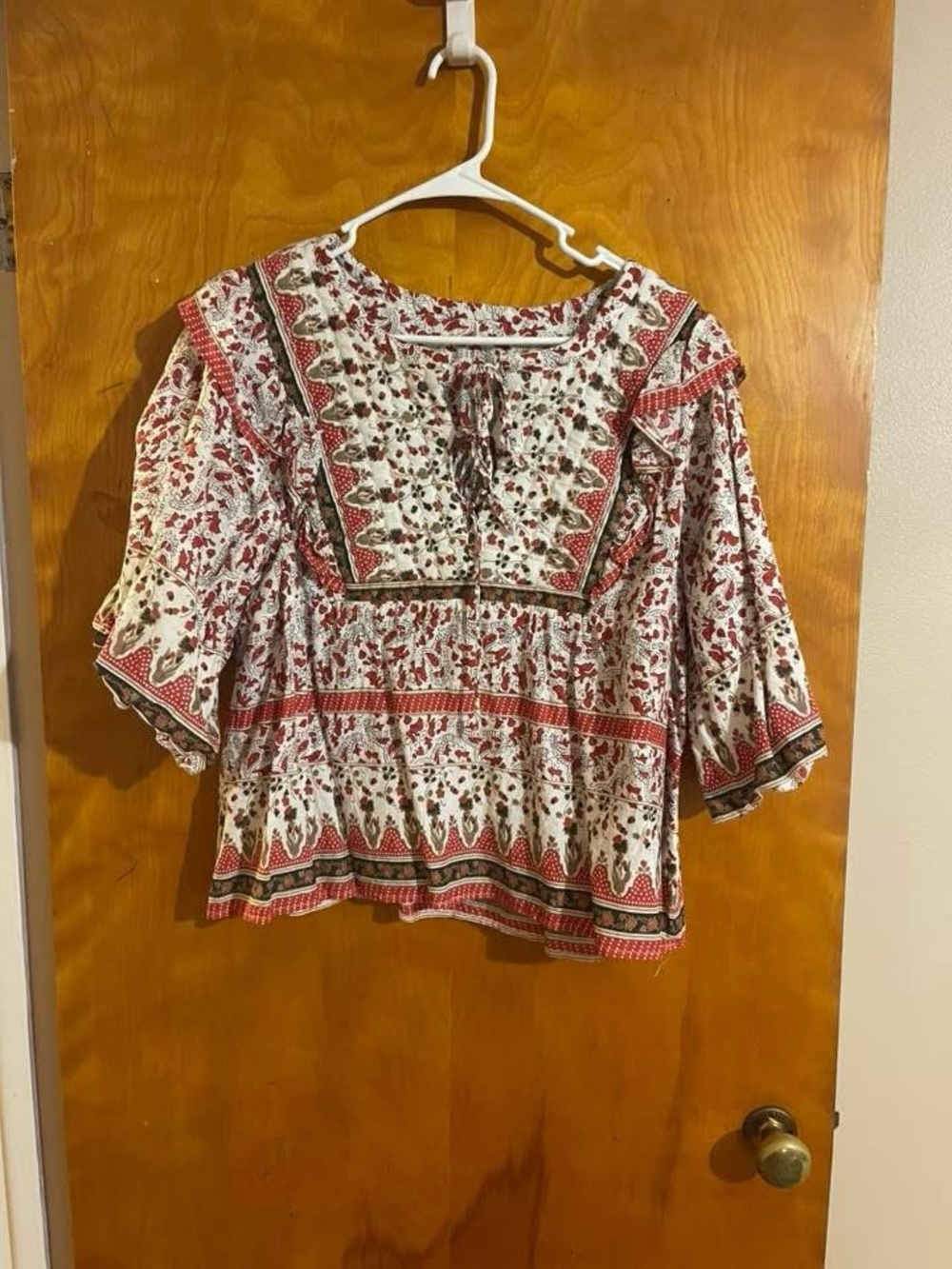 Boho Floral Peasant Top in White and Red